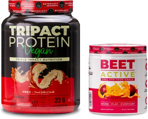 [BRSRAZD2CQMWM3QU] Nutrology TRIPACT Vegan Protein Powder, for Vegan Protein Shakes, Peanut Butter Vanilla (20 Servings) & Beet Active, Natural Pre-Workout Powder, Passion Fruit Flavor (30 Servings)