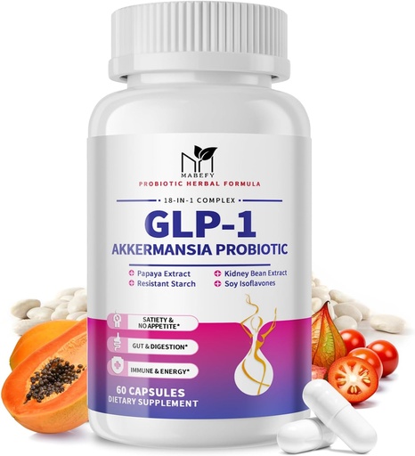 [BRSRABT4BMMGMDLX] Akkermansia Probiotic Supplement for Women & Men, Natural Prebiotics for Digestive, Gut Health, Energy, Overall Health, Digestive Supplement with Soy lsoflavones, Bromelain, 60 Capsules