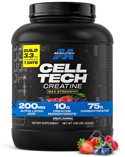 [BRSWI2QFCIOWGDDC] MuscleTech Creatine Monohydrate Powder - Cell-Tech Creatine Powder Post Workout Recovery Drink, Muscle Builder & Musclebuilding Creatine Supplement - Fruit Punch, 6 lbs (56 Serv) - Packaging May Vary