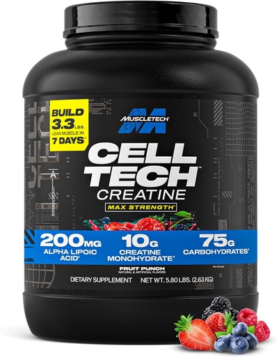 [BRSWI2QFCIOWGDDC] MuscleTech kreatino monohidratas milteliai - Cell- Tech kreatino milteliai Post Workout Recout Drink, Raumenų statybininkas & Musclebuilding kreatino papildas - Vaisių punch, 6 lbs (56 Serv) - Pakuotė gegužės Vary