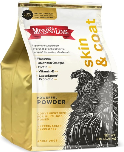 [BRSWIYT7OICAMDDC] The Missing Link Skin & Coat + Probióticos Suplemento 5lb Bag - potente Superfood Powder para cans soporta pel saudable e abrigo de luva, promove o crecemento do cabelo