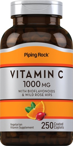 [BRSWKYQMAIHW2AD2] Piping Rock Vitamin C 1000mg | 250 Caplets | Supplement with Bioflavonoids and Rose Hips for Adults | Vegetarian, Non-GMO, Gluten Free