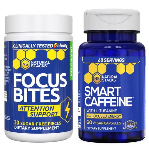 [BRSRAZIYC4IRAC3J] NATURAL STACKS Smart Caffeine + Focus Bites Bundle - Caffeine & Paraxanthine Supplements - Supports Energy & Focus* - No Jitters or Crash - 90 Pieces