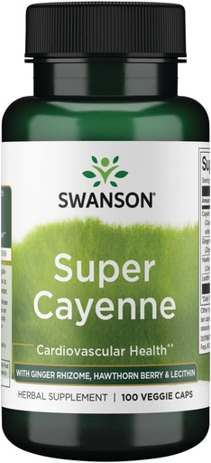 [BRSWGFACDEPQYFL6] Swanson Super Cayenne - con Ginger Rhizome, Hawthorn Berry &amp; Lecithin 100 Veg Caps