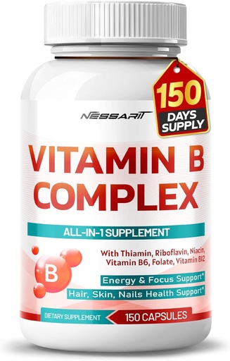 [BRSRAGAPOUFQK235] Complexo de vitamina B - Alta potência com tiamina, riboflavina, niacina vitamina B6, folato, vitamina B12 -Energia, Foco, Cabelo, Pele, Suporte de unhas - 150 Conde - Made & Tested in the USA