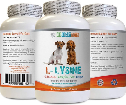 [BRSWGAA6B4FWMCL4] Alimentos para cães do sistema imunológico - Pó de LYSINE do cão - Pure Powder Form - Suporte do sistema imunológico - Vet Recomendado - lisina Dupla Força - 1 Garrafa (8oz 226,8 gramas)