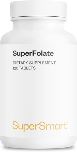 [BRSWKFL4B4JWA2D2] Supersmart SuperFolate 400mcg / 4g naponta (szabadalmaztatott & Bioavailable) - Quatrefolic 5- MTHF kiegészítés - Aktív folsav B9 Vitamin 124; Non- GMO & Gluten Free - 120 tabletta