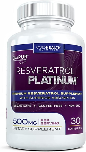 [BRSWIZYFA4HQKF3A] Resvératrol Platinum Antioxydants Supplément: Formule anti-vieillissement puissant avec Resvératrol Trans pur et naturel pour le soutien immunitaire, la vitalité et la santé du cerveau, 30 Capsules de Véggie sans gluten