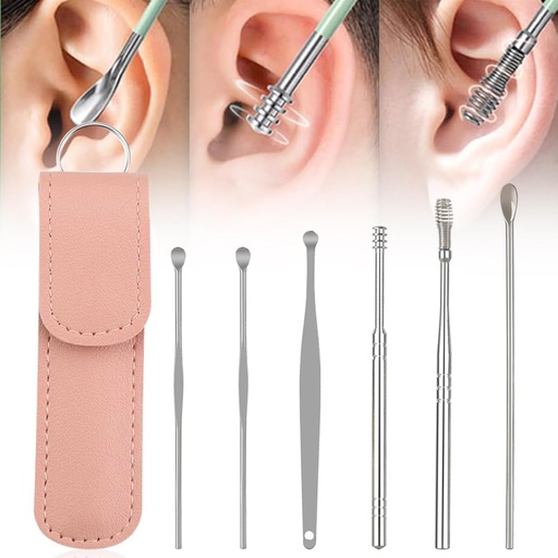 [BRSRAED6C57QI3DV] Ear Cleaner, 2024 New Satinless Steel 360° Spiral Earwax Cleaner Tool Set with PU Leather Case, Ear Cleaning Kit, Kit de limpeza de ouvido portátil doméstico criativo para homens e mulheres (E Tipo * 1)