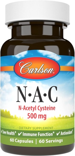 [BRSWIYILCUAACC3G] Carlson Labs NAC N-Acetyl Cysteine, 500mg, 60 Capsules