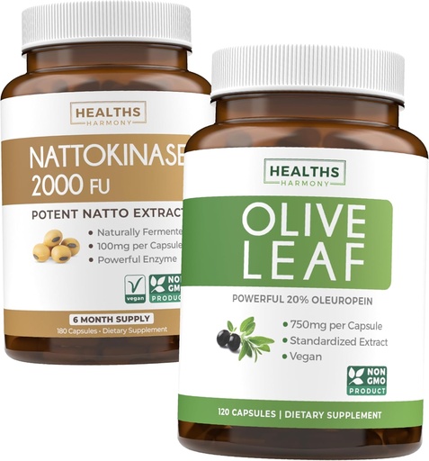 [BRSRA2Y5AQNRED3P] Nattokinase & Olive Leaf (6-Month Supply) Flow & Wellness Mix - Nattokinase 2000 FU Powerful Naturally Fermented Soybeans (6-Month Supply) & Olive Leaf Extract Super Strength with 20% Oleuropein