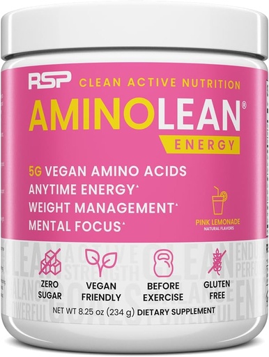 [BRSWGFA5C4HBS33D] RSP NUTRItion AminoLean Pre Workout Powder, Amino Energy & Weight Management with Vegen BCAA Amino Acids, Natural Cafeine, Preworkout Boost for Men & Women, 30 Serv, Pink Lemonade...
