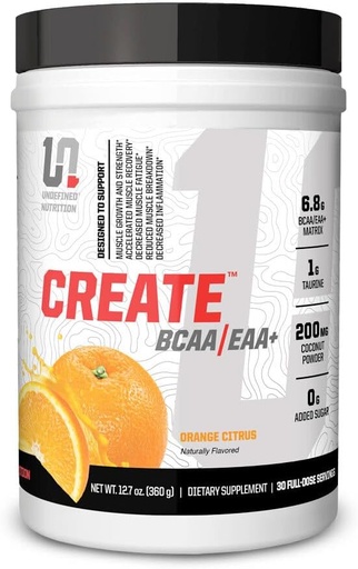 [BRSRAZYLCN7AK2DX] Undefined Nutrition Create BCAA/EAA+ by Brian Shaw -Muscle Recovery & Endurance, 6.8g BCAA/EAA Matrix -Full Spectrum BCAA + Essential Amino Acids Supplement – 30 Servings (127 oz, Orange Citrus)