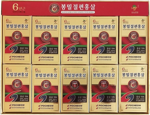 [BRSWKZQ6OYEB22TO] Pocheon 200g(20g x 10) 6Years Sliced Korean Panax Red Ginseng Root with Honey, Natural Immune Support