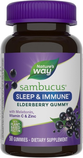 [BRSWYZINBMFBA3LH] Camino de la Naturaleza Sambucus Sleep + Immune* Elderberry Gummies, Sleep and Immune Support*, Con Melatonina, Vitamina C, L-Theanine, Zinc, 50 Gummies (Packaging May Vary)