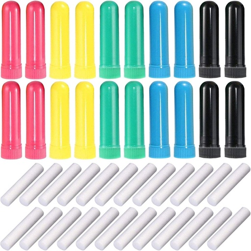 [BRSWGGAQBYFGYD3K] 24 Pcs Essential Oil Aromatherapy Inhaler, Refillable Nasal Inhaler Blanks with Unscented Wicks, Assorted Colors