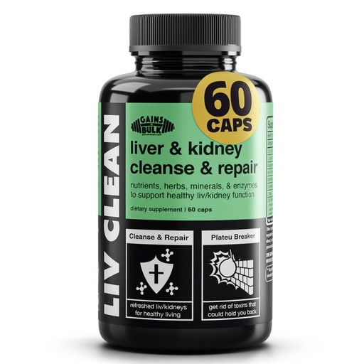 [BRSWYYIZCMHGMCTB] Gains in Bulk Liv Clean, Liver & Kidney Cleanse & Repair, Liver Support Supplement with Milk Thistle Extract, Dandelion Root, Digestive Enzymes, Organic Minerals and Nutrients, 60 Vegetarian Capsules