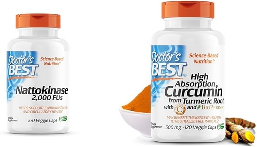 [BRSROBQEA54BGYL2] Doctor's BEST Nattokinase, Non-GMO, Vegan, Gluten Free, 270 Veggie Caps & DRB-00107 High Absorption Curcumin from Turmeric Root with C3 Complex & BioPerine 500mg