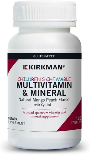 [BRSWIATRA4PQIFDK] Kirkman - 어린이 Chewable Multivitamin & Mineral - 120 정제 - 유력한 광대 스펙트럼 비타민 / 미네랄 보충 - Xylitol - 자연 망고 복숭아 풍미