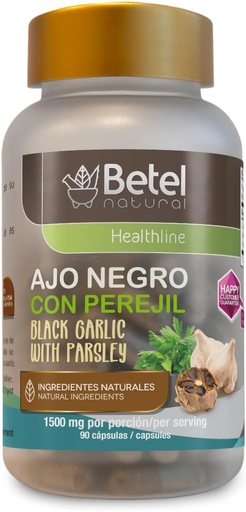 [BRSWYYIFBBYROEYY] Betel Natural AJO Negro con Perejil/Black Garlic with Parsley and Cayenne Capsules Potent Superfood - 1500 mg por Porcion