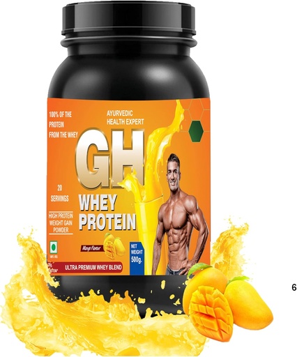 [BRSRAAQKCUCQ433H] GH WHEY Protein, Ultra Premium Faster Recovery, Absorption & Lean Muscle Growth (1.1lbs, Mango Flavor)