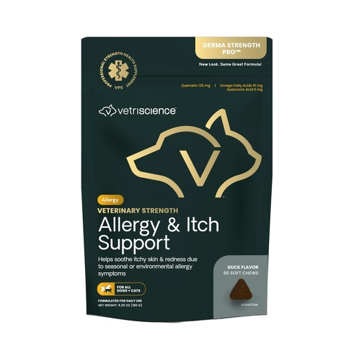 [BRSWGZQYOJ7GOF36] VetriScience Veterinary Strength Allergy & Itch Support Chews - Seasonal Allergy Support Supplement for Pets - Pet Skin Sensitivity Support - Cats & Dogs - Duck Flavor - 60 Chews