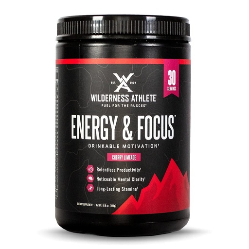[BRSWK2T5OR7BQ2TU] Wilderness Athlete - Energy & Focus | Energy Pre Workout for Women & Men - Energy Powder Drink Mix with Natural Caffeine - Low-Carb, Zero Sugar Workout Powder - 30 Serving Tub (Cherry Limeade)