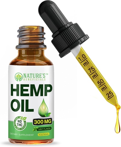 [BRSWGFQROEMB6EL3] NATURE'S BENEFICIALS Organic Hemp Oil Extract Drops, 300mg - Omega Fatty Acids 3 6 9, Non-GMO Ultra-Pure CO2 Extracted