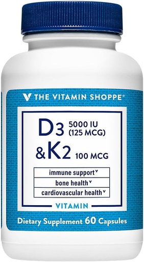 [BRSWYAQCPMIBECT6] Vitaminas D3 & K2 - Imuninė parama ir kaulų sveikata - 5 000 TV (60 kapsulių)