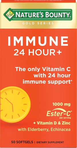 [BRSWYGIBDEMAAFDB] Nature's Bounty Immune 24 Hour +, The only Vitamin C with 24 Hour Immune Support from Ester-C, 1000 mg Vitamin C, D & Zinc, Gluten Free, Rapid Release Softgels, 2 Softgels per Day, 50 Count