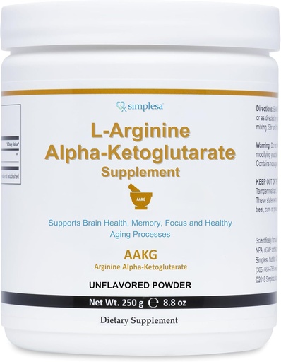 [BRSRMBIEDIBB4AYY] Simplesa AAKG Arginine Powder, L-Arginine Alpha-Ketoglutarate Supplement, 2000mg Per Serving, Supports Brain Health, Memory, Focus and Healthy Aging Processes, 250g Powder Supplement