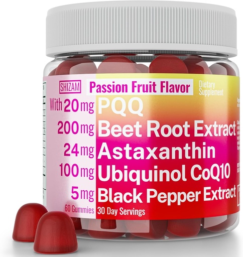 [BRSROGTYOYFRSHI3] SHIZAM Ubiquinol CoQ10 PQQ Astaxanthin Beets Gummies, Super Mitochondrial ATP Supplements Soft Chews Liquid Pills Powder Alt, Beet-Root