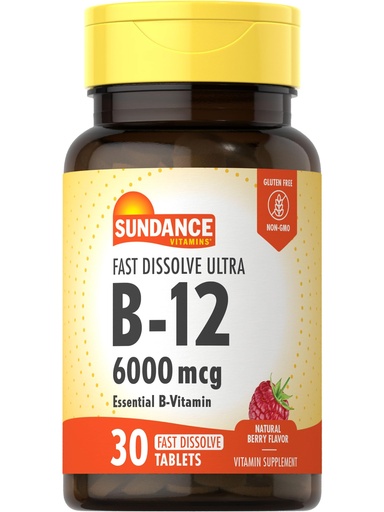 [BRSWKYYHB4MRYDY3] Sundance Fast Dissolve Vitamin B-12 | 6000mcg | 30 Tablets | Natural Berry Flavor | Vegetarian, Non-GMO, and Gluten Free Supplement