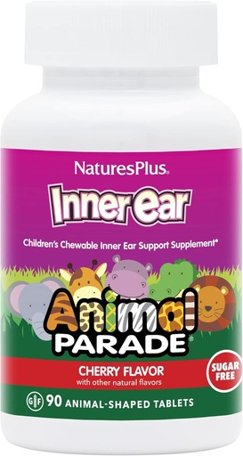 [BRSWIYY7AQMB4HT4] Natures Plus Animal Parade Inner Ear Support Children’s Chewable - Natural Cherry Flavor - 90 Animal-Shaped Tablets - Probiotic Supplement - Gluten Free - 45 Servings