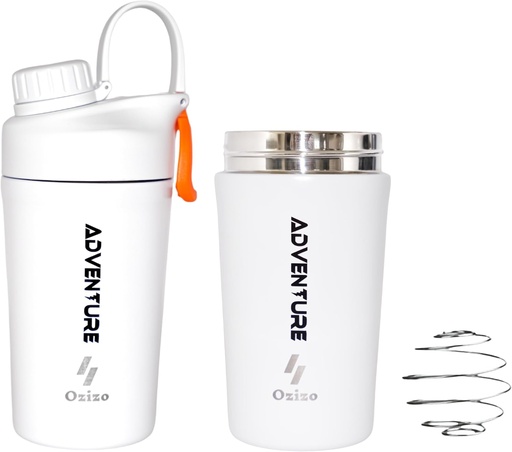 [BRSRMBI2CMNRGETG] Ozizo Protein Mixing Cup for Protein Mixes – 20 Ounces Stainless Steel Protein Shaker Bottle, Insulated, Leak Proof, Odor Resistant, Small Cute Gym Mixer for Men, Women, Boys, Girls, Hot & Cold Drinks