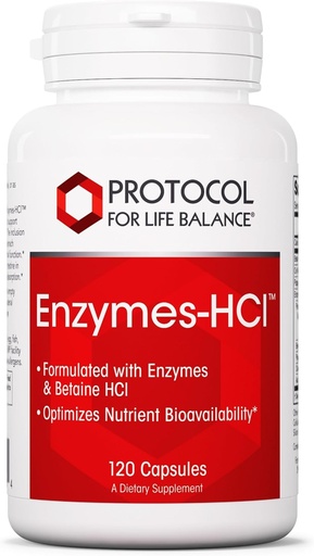 [BRSWIZQ2AIORUG3G] PROTOCOLO PARA LA VIDA BALANCE Enzymes-HCl - Enzimas digestivas con bromelaina - Espectro completo de proteínas - Suplemento de la digestión - Soy &amp; Dairy Gratis - 120 cápsulas