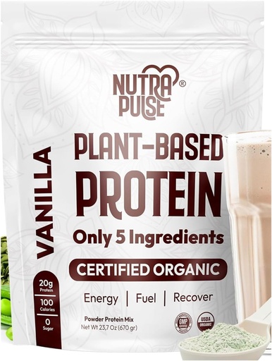 [BRSROAQYOF7RQALX] Organic Vegan Protein Powder – Vanilla Flavor, Plant-Based, Gluten-Free, Non-GMO, 20g Protein Per Serving, Ideal for Smoothies, Shakes, Baking, Cooking (1 Pack, 20 Servings)