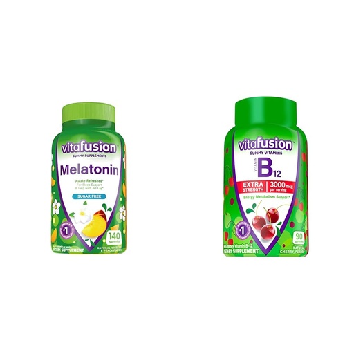 [BRSRAYIKDEBQMEQ3] Vitafusion Melatonin 140 Count and Vitamin B12 Gummy Vitamins, 90 Count Cherry Flavor for Energy Metabolism and Nervous System Support
