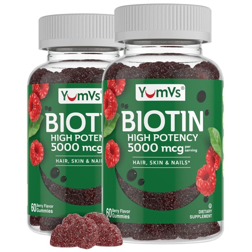 [BRSW2CQYAB6WCH35] YUM-V'S YumVs Biotin Gummies 5000mcg - Luscious Raspberry Flavor - Thicker Faster Hair Growth Gummies for Women or Men - Hair, Skin & Nails Vitamins - Hair Gummies (60 Count (Pack of 2))