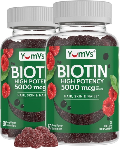 [BRSW2CQYAB6WCH35] YumVs Biotin Gummies 5000mcg - Luscious Raspberry Flavor - Debeli hitreje rasti las Gummies za ženske ali moške - las, kože in nohti Vitamini - Las Gummy - vegetarijanski Biotin dodatek (60 Ct., 2pk)