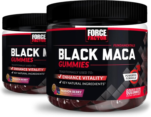 [BRSW2AYEBUIBOHY4] Fator de força Black Maca Gummies, 2-Pack, Black Maca Root para aumentar a vitalidade masculina, aumentar a energia e força, com BioPerine para Absorção Superior, Delicious Passion Berry Flavor, 120 Gummies