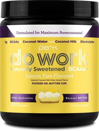 [BRSRAZAKCIDWY3Q4] Perk Do Work BCAAs + Hydration Electrolytes Powder (Naturally Sweetened Lemon Tart Flavored, 20 Servings) - with Coconut Water & Coconut Milk