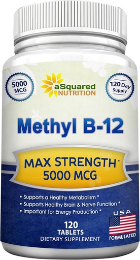 [BRSWKFY7C4OQOELK] aNeljäsosainen ravitsemus B12-5000 MCG Täydennys Methylcobalamiini (Metyyli B-12) - Max Strength B 12 tuki auttaa lisäämään luonnon energiaa, hyötyä aivojen ja sydämen toiminta - 120 tablettia