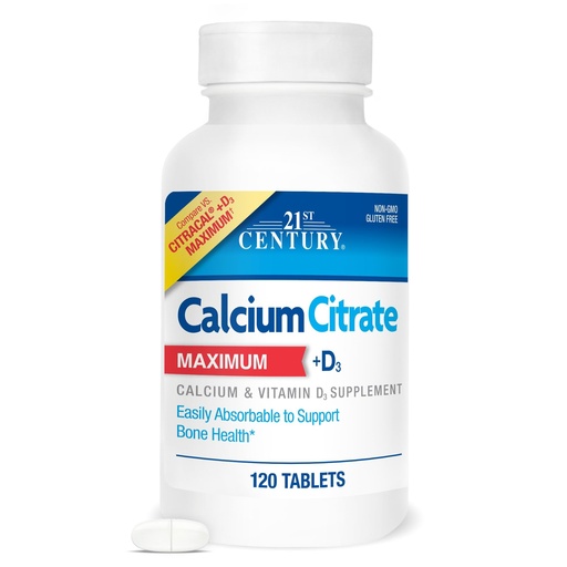 [BRSWIFD7CQNRUH3O] 21st Century Calcium Citrate Plus D Maximum Caplets, 120 Count (27493)
