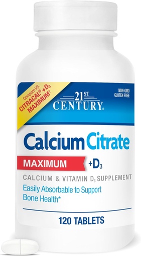 [BRSWIFD7CQNRUH3O] 21st Century Calcium Citrate Plus D Maximum Caplets, 120 Count (27493)