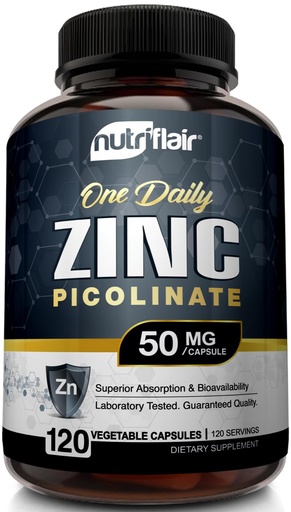 [BRSWYZL4CMJQAHTP] NutriFlair Zinc Picolinate 50mg, 120 Capsules - Maximum Absorption Zinc Supplement Pills - Immune System Booster, Immunity Defense, Powerful Non-GMO Antioxidant - Compare to gluconate, Citrate, Oxide
