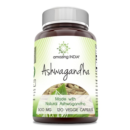 [BRSWKGT2CYPWK3D2] Amazing India Ashwagandha Supplement | 500 Mg Per Serving | 120 Veggie Capsules | Non-GMO | Gluten Free | Made in USA | Ideal for Vegetarians