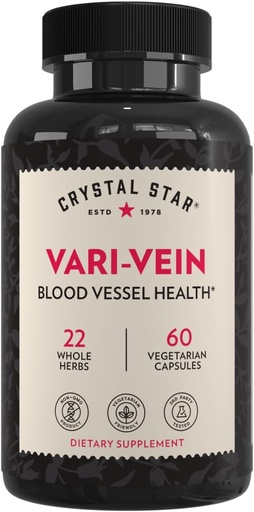 [BRSWIYT3PMCRSEAZ] Crystal Star Vari-Vein (60 capsules) - Supplément de support de circulation à base de plantes pour le traitement des veines de varices et des araignées - Sorcière Hazel, Boucher