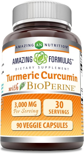 [BRSROBL6BEPAI2DK] Amazing Formulas Turmeric Curcumin with Bioperine 3000 mg Per Serving | 90 Veggie Capsules Supplement | Non-GMO | Gluten Free | Made in USA