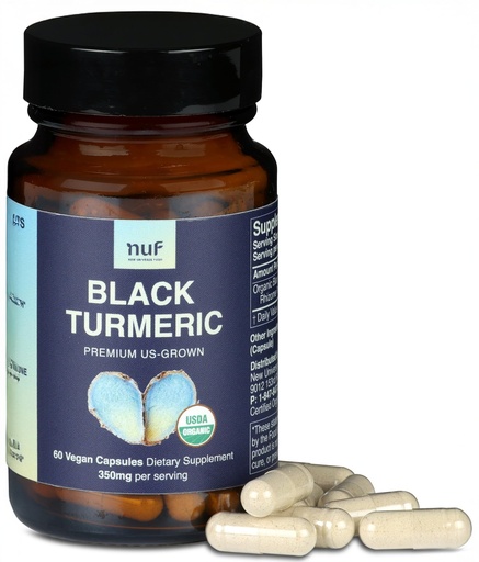 [BRSRAGQBBACWMFDH] NUF- Organic Black Turmeric 350mg Whole Root Vegan Capsules- US Grown- Gluten Free - Non GMO- Joint Support - Healthy Inflammatory Response - Proper Immune Function